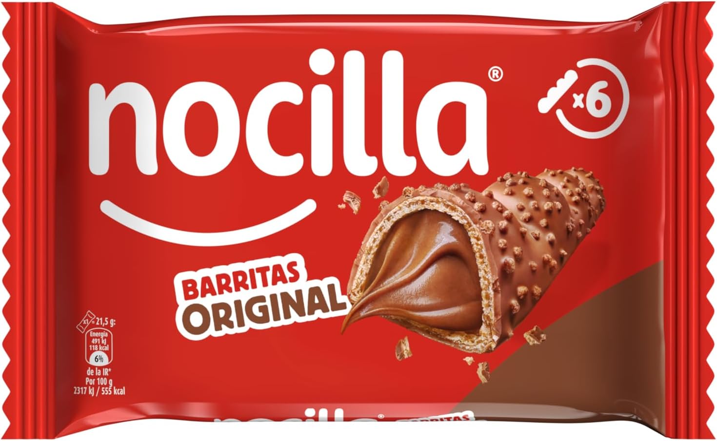 Nocilla, Barritas, Original, Con Crema al Cacao y Leche con Avellanas - Pack de 6 Unidades - 129g
