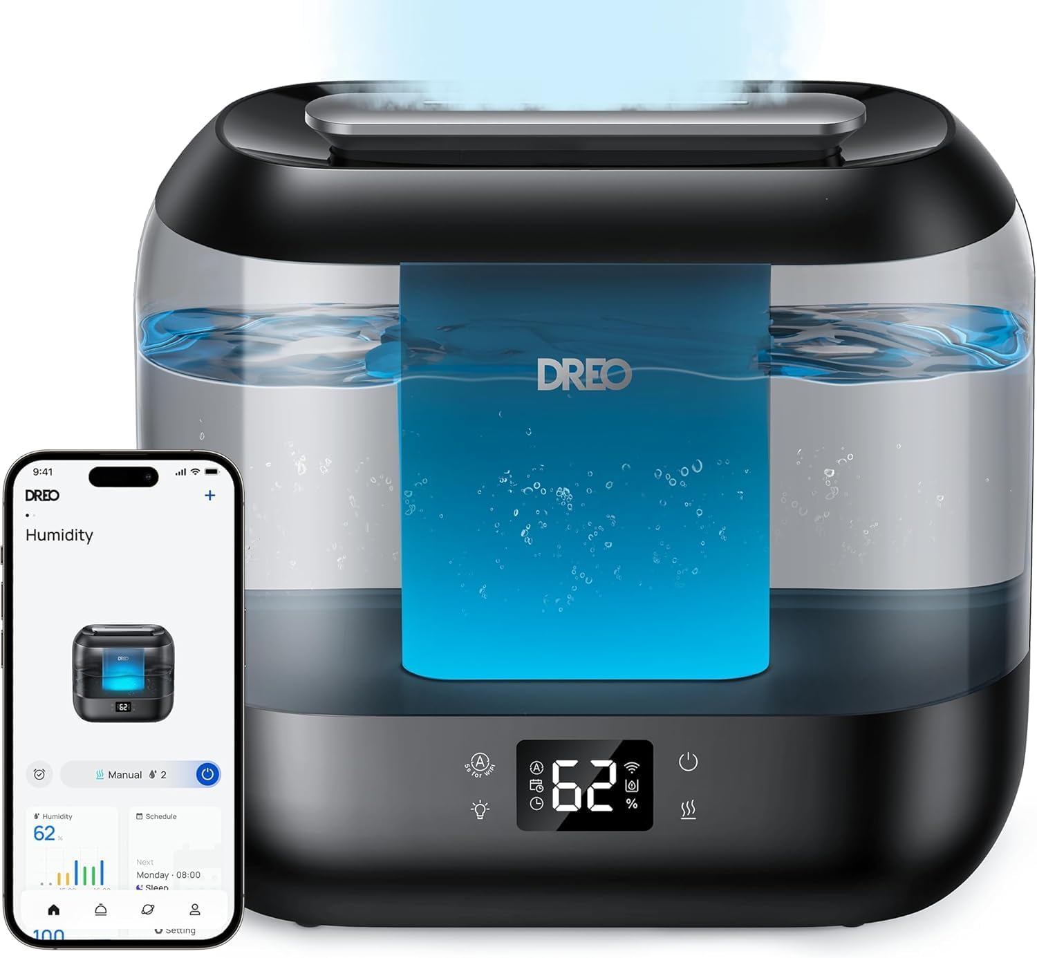 Dreo Humidificador inteligentes para dormitorio, humidificador de vapor frío de 4 litros con difusor de aceite y luz nocturna, 32 horas de autonomía, humidificadorsilenciosos para el hogar, la oficina