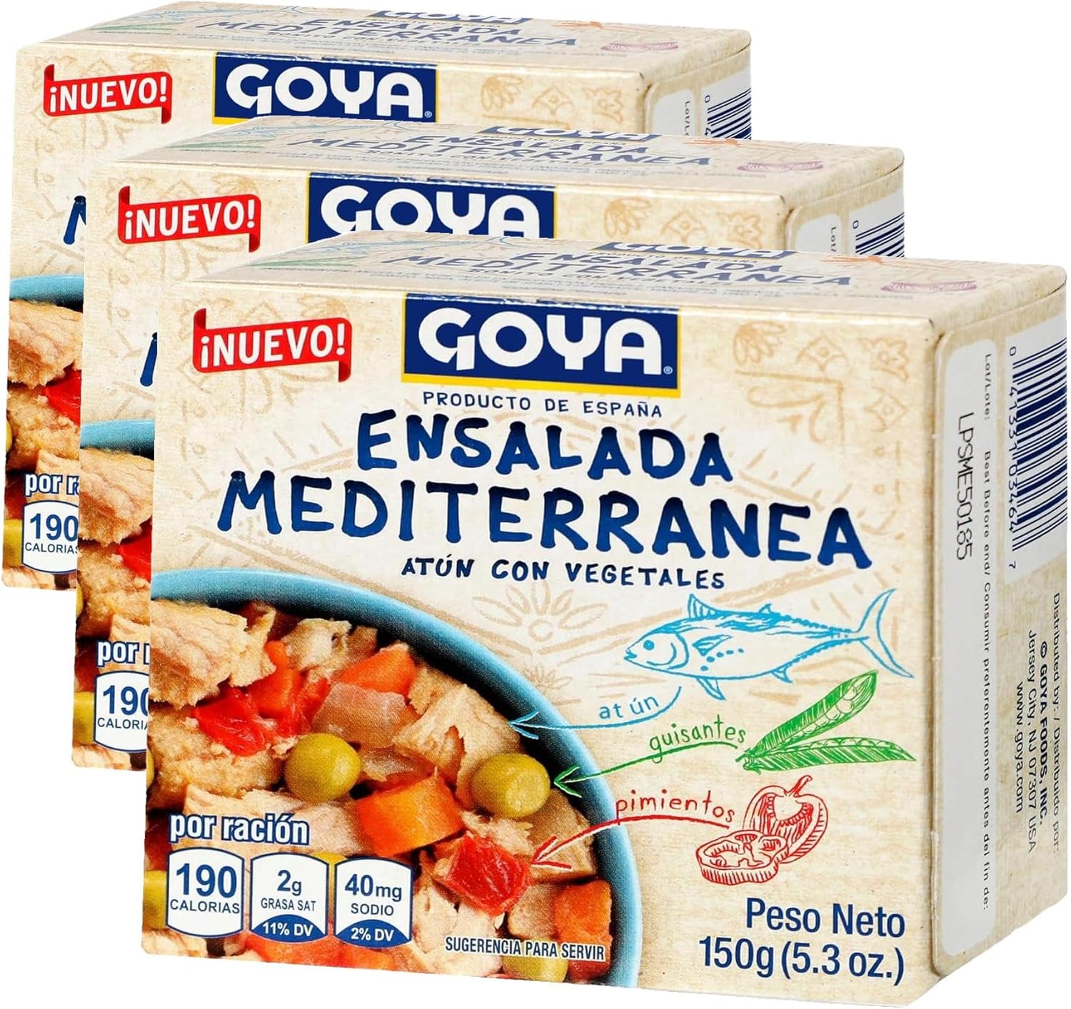 Goya Ensalada de Atún Mediterránea 150g, con Guisantes y Pimientos, Frescura y Auténtico Sabor en Cada Bocado (Paquete de 3)