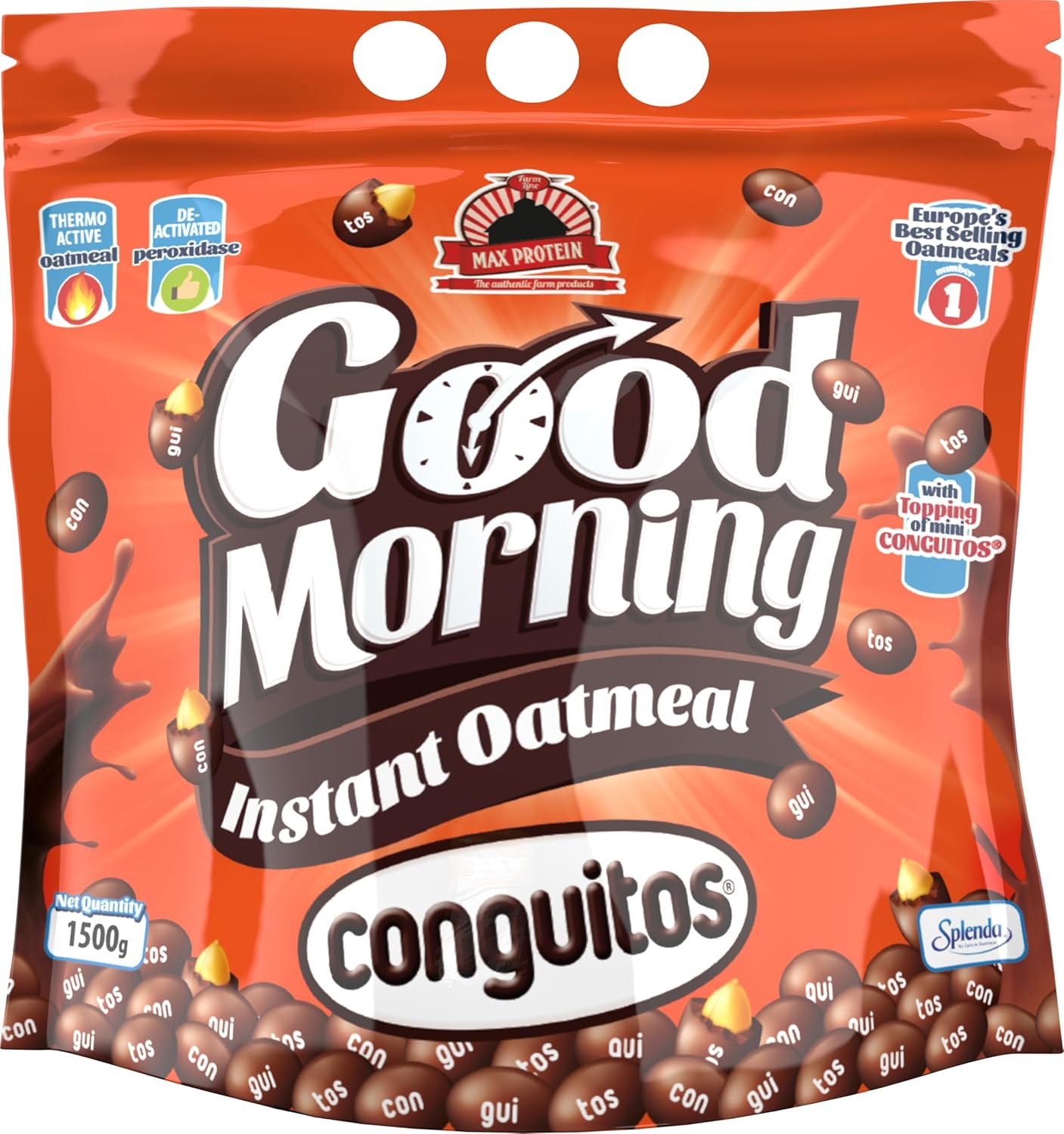 MAX PROTEIN - Harina de Avena Sabor Conguitos con Toppings 1,5 kg – Avena en Polvo, Fuente de Proteína para Batidos, Pancakes y Desayunos Fitness