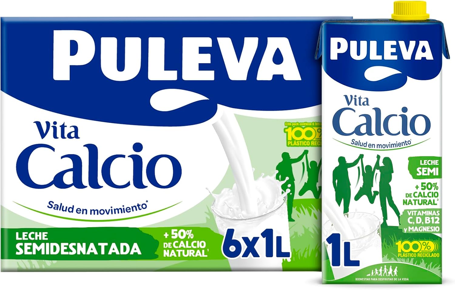 Puleva Calcio Leche Semidesnatada - Pack 6 x 1Lt
