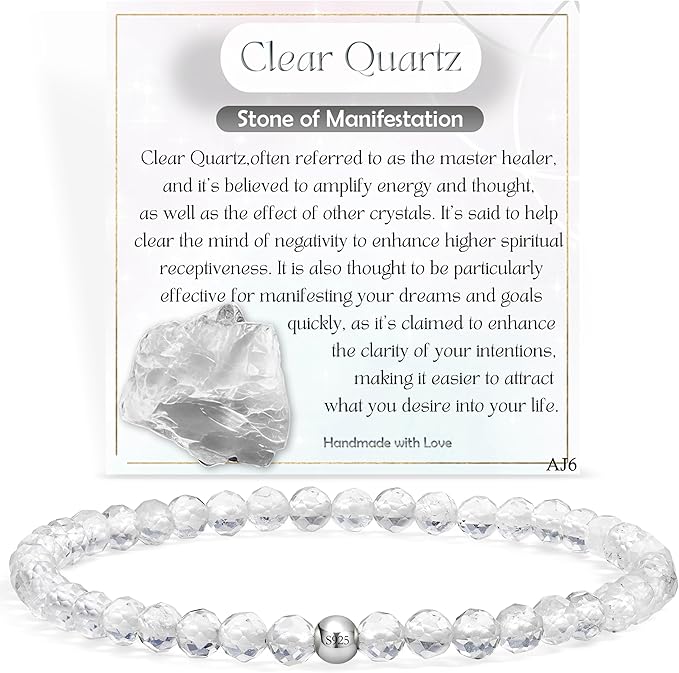 Farfume Pulseras de Cuentas para las Mujeres, 4mm Cristal Plata de ley