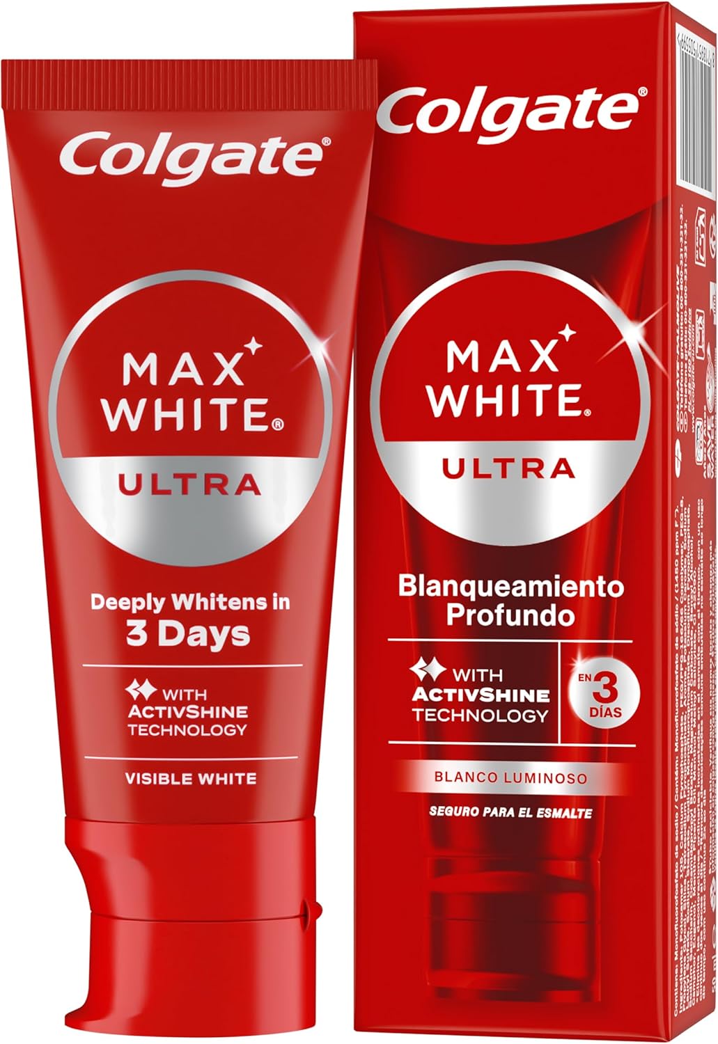COLGATE Max White Ultra Active Foam Pasta de Dientes Blanqueadora con Flúor, 50ml, Dentífrico Blanqueador Seguro con el Esmalte, Elimina Manchas Profundas*