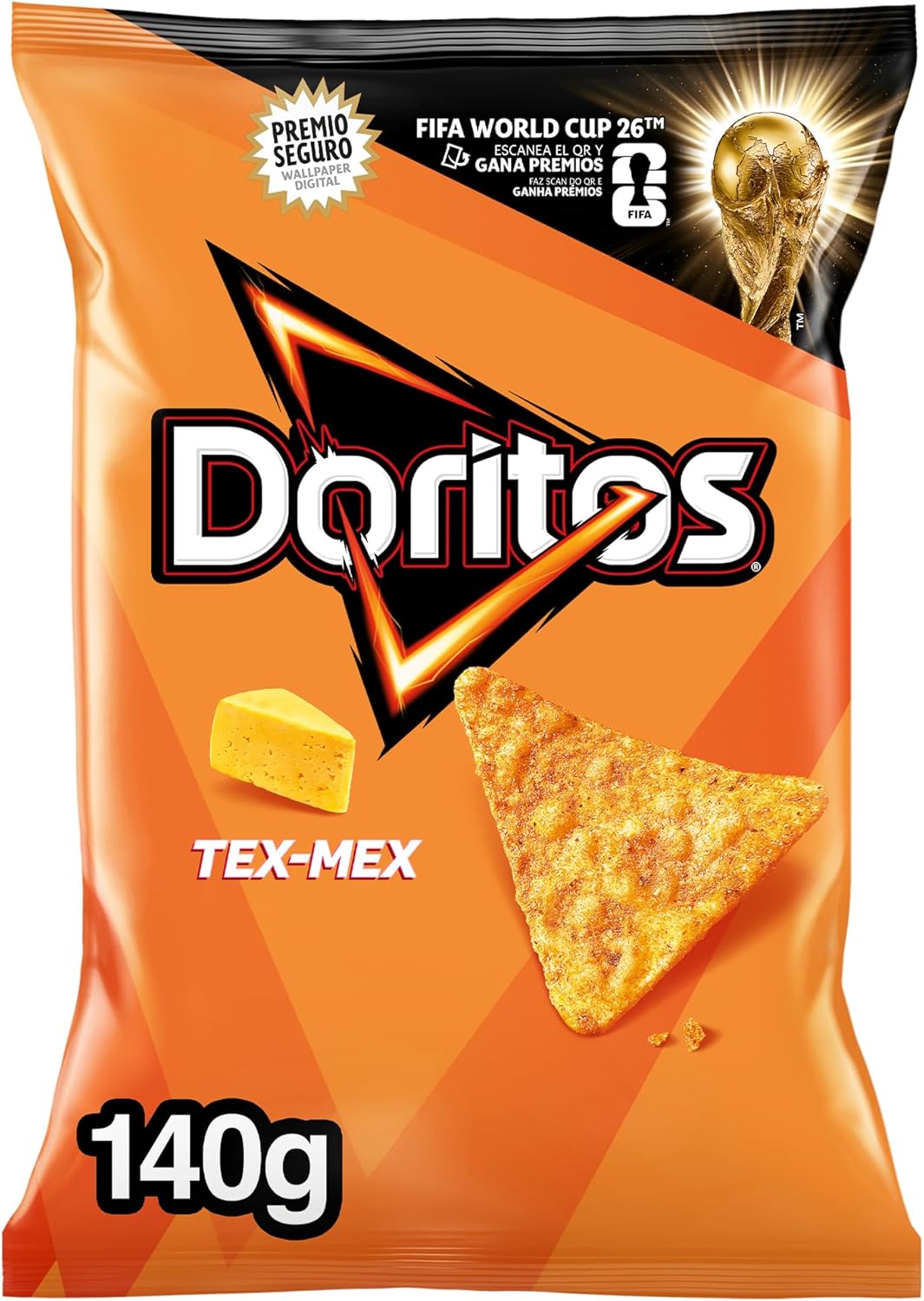 Doritos Tex Mex, Nachos con sabor a queso, Producto de Aperitivo, bolsa individual, 140gr
