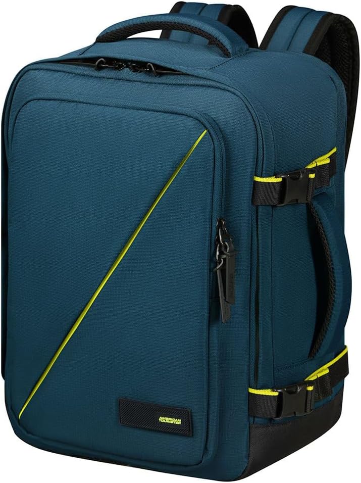 American Tourister Take2Cabin - Wizz Air/Vueling Bolsa de Cabina 30 x 20 x 40 cm, 26,5 l, 0,60 kg, Equipaje de Mano, Mochila de Avión S/M Bajo Asiento, Blau (Harbor Blue)