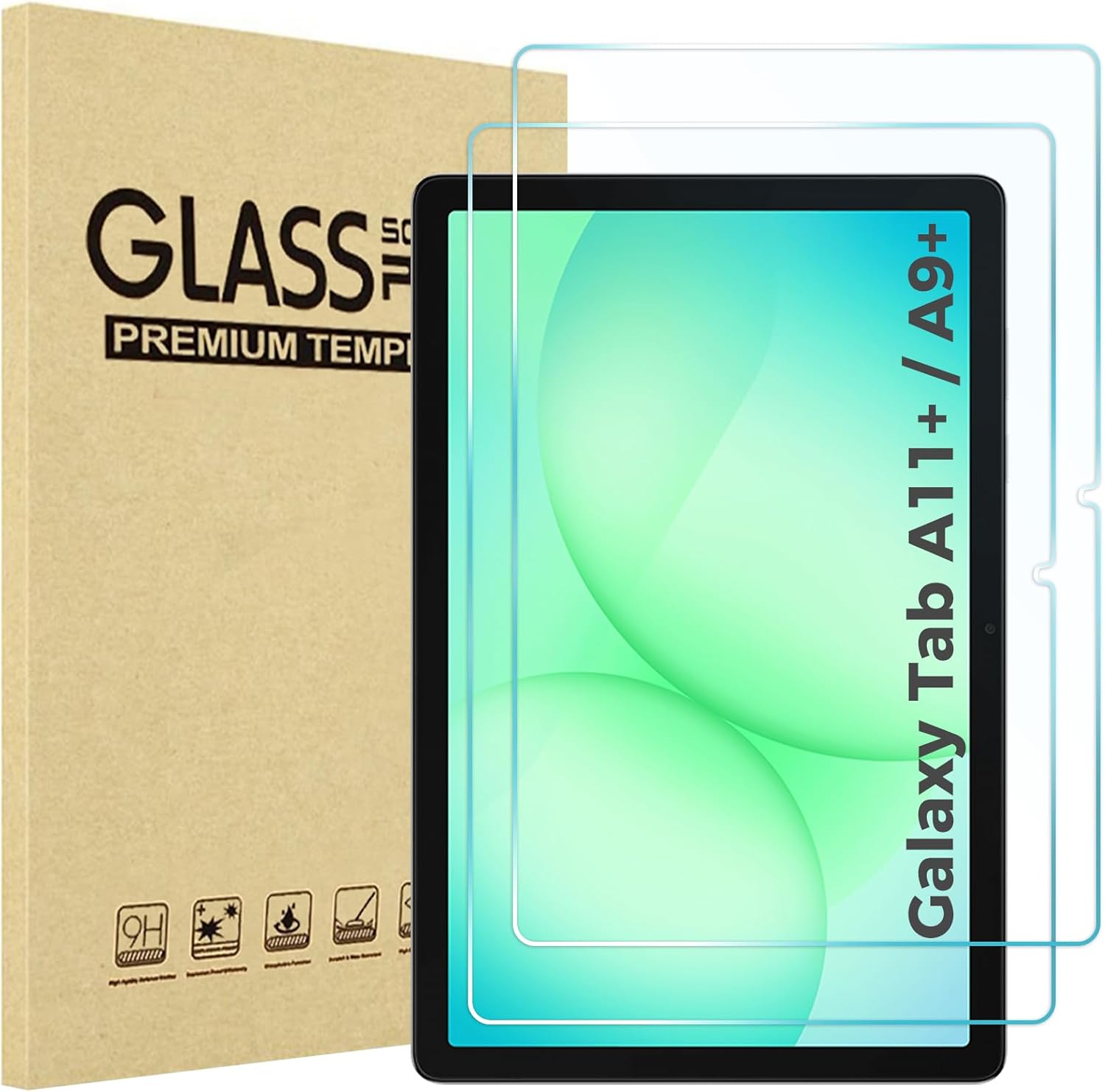 ProCase 2 Protector Pantalla para Samsung Galaxy Tab A11 Plus/A9 Plus 11" (2025/2023, X230/X210),Cristal Templado 9H,Ultra Transparente,Antiarañazos,Sin Burbujas para Galaxy Tab A11+/A9+ 11"