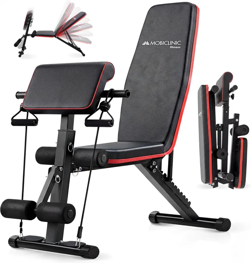 Mobiclinic®, Banco de Musculación, con Cintas de Resistencia, Plegab
