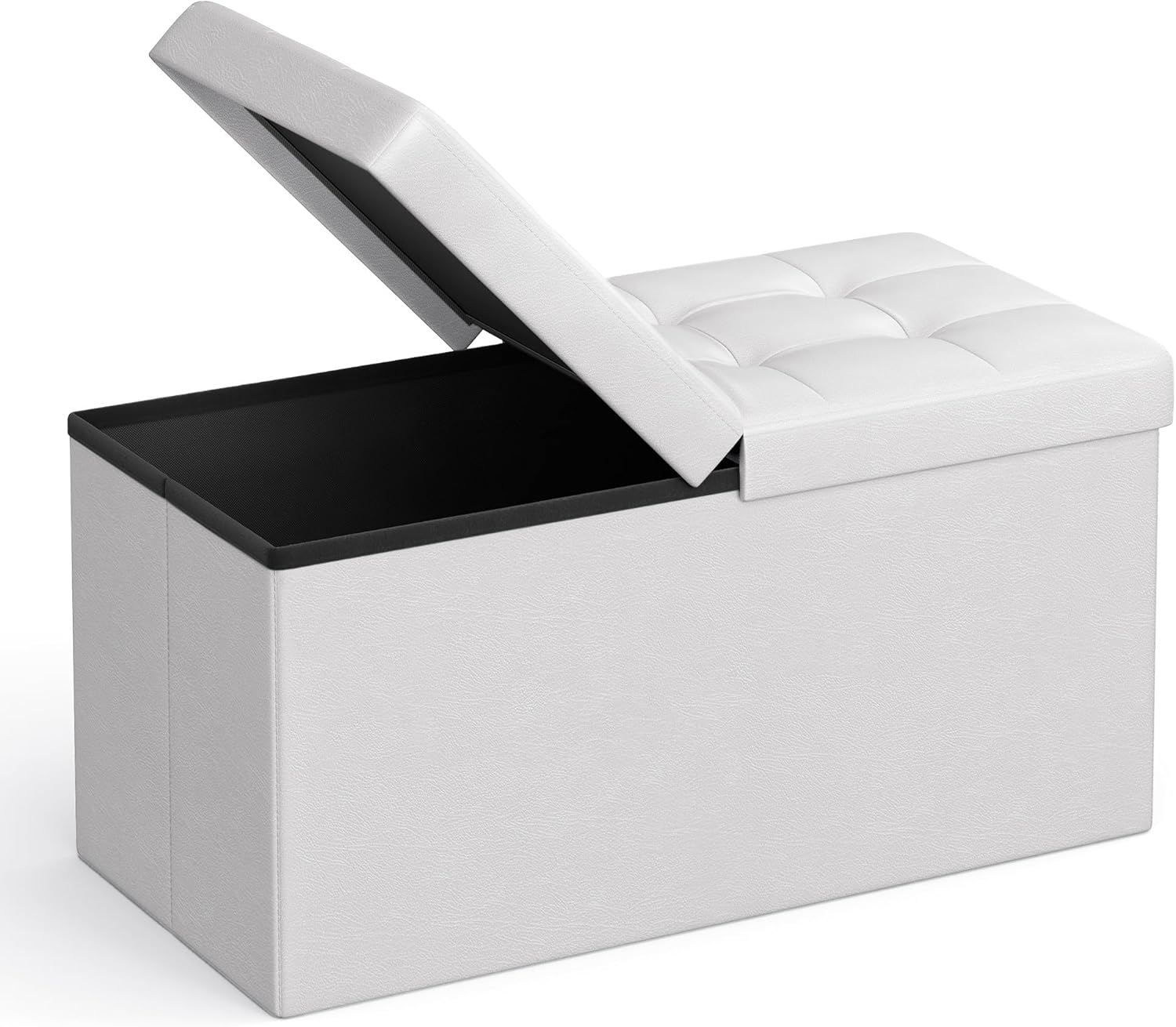 SONGMICS Puff Almancenaje, Banco Almacenaje, Banco con Tapa Plegable, Capacidad de 89 L, con Asiento Acolchado, 38 x 76 x 38 cm, Blanco LSF45WT