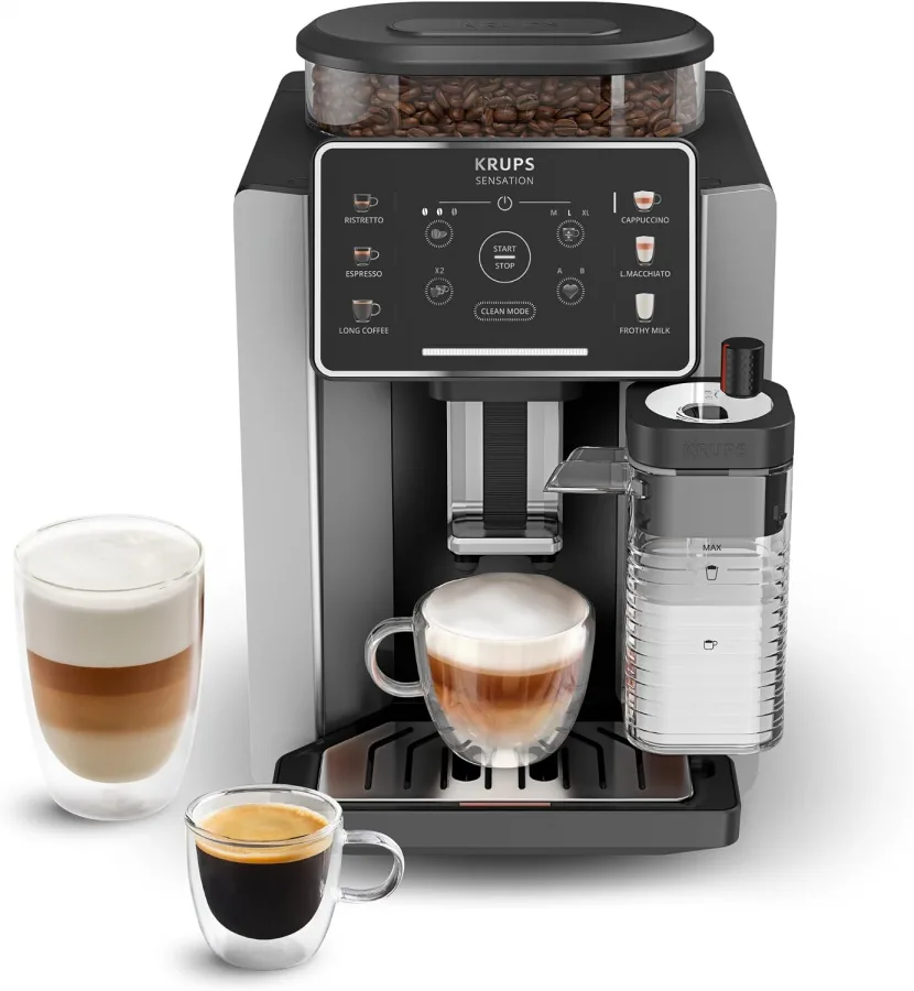 KRUPS Sensation Milk, Cafetera Superautomática, 6 Bebidas, Jarra Leche | 6 Bebidas a Base de Café y Café con Leche, Tecnología Milk Maestro, Jarra leche integrada, Fácil uso