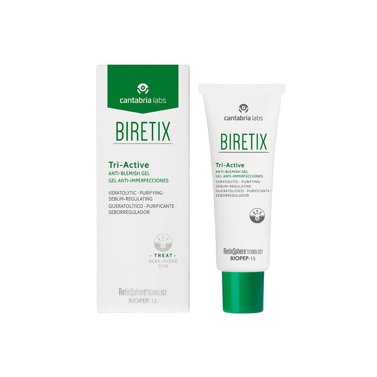 Cantabria Labs – Biretix Tri-Active Gel 50 ml – Producto Facial que reduce los granos y marcas - Para pieles con tendencia acneica moderada.