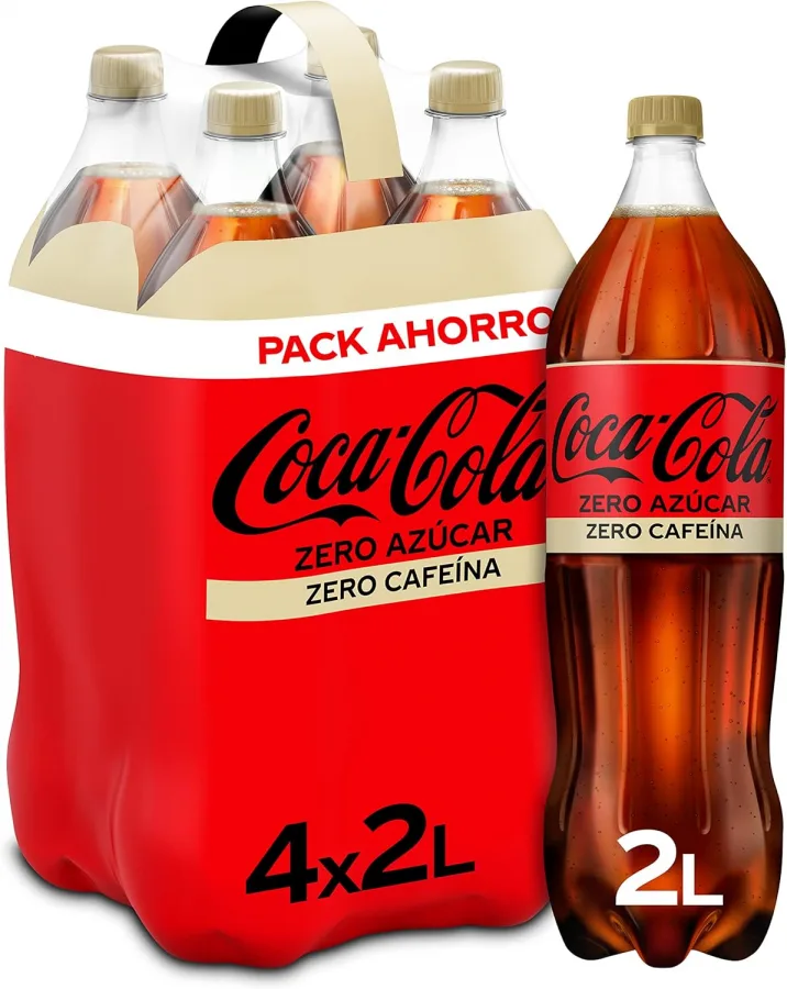 Coca-Cola Zero Sin Cafeína Refresco de Cola Pack 4 x 2 L | Bebida de cola sin azúcar, sin cafeína, bajo en calorías, excelente para casa, fiestas y reuniones