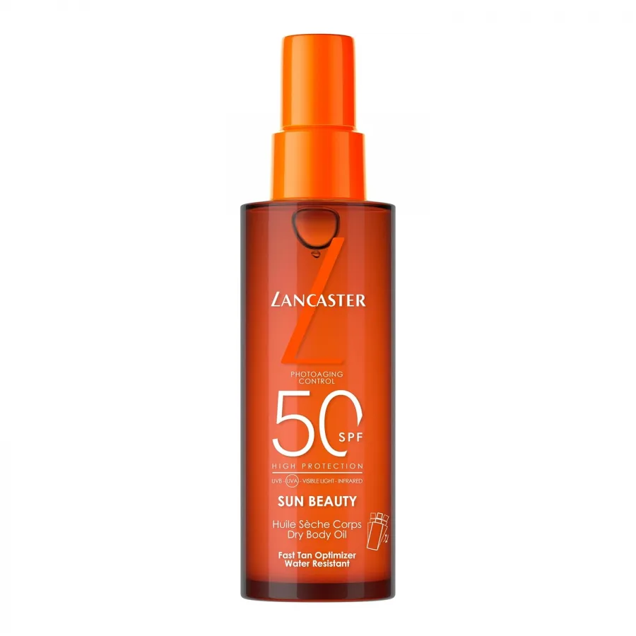 LANCASTER Sun Beauty Body Dry Oil SPF50 Sunscreen – Con complejo activador del bronceado – Tecnología Full LightTM para una protección solar de espectro muy amplio