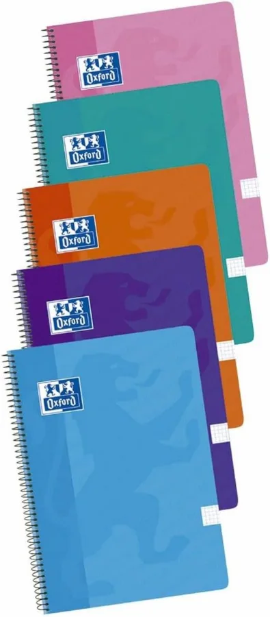Oxford, Cuadernos A4 (Folio), Cuadrícula 4x4 Tapa Plástico, 80 Hojas. Pack 5 Libreta