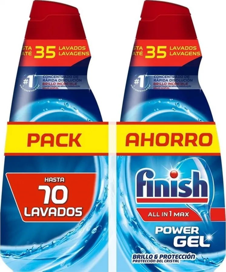Finish All in 1 Max Power Gel Brillo&Protección, Detergente Gel para el Lavavajilla, 2 unidades - Total 70 lavados