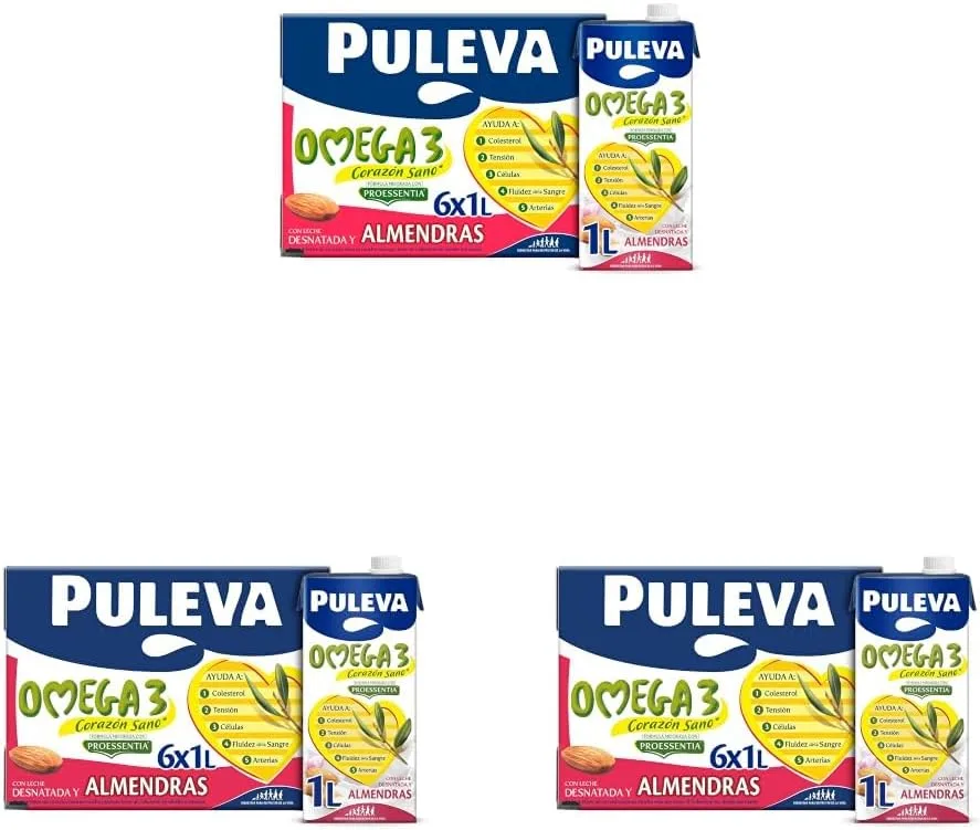 Puleva Omega 3 Proessentia® Almendras brik 1L – Caja 6 litros (Paquete de 3)