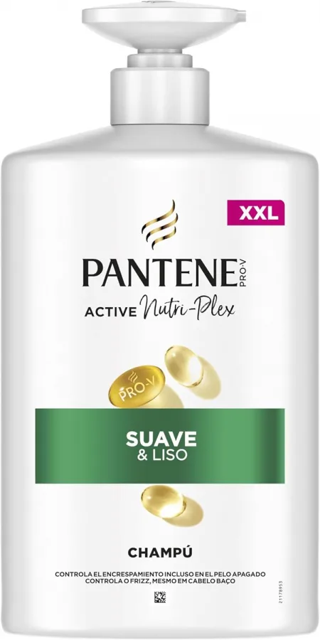 Pantene Pro-V Suave y Liso Champú 1000ml dispensador, Pelo Encrespado y Apagado. Limpieza Suave. Protege Enlaces Capilares. Sin Siliconas. Nutri-Plex