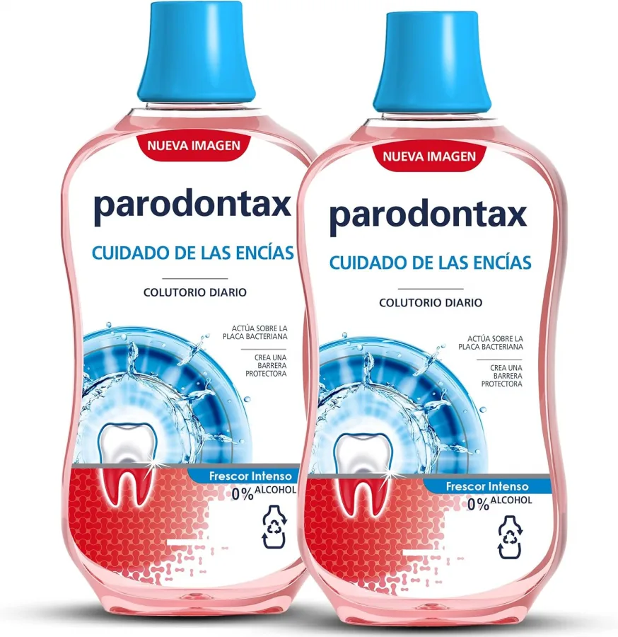Parodontax Enjuague Bucal, Cuidado Diario de las Encías, Frescor Intenso, 0% Alcohol, Pack de 2x500 ml