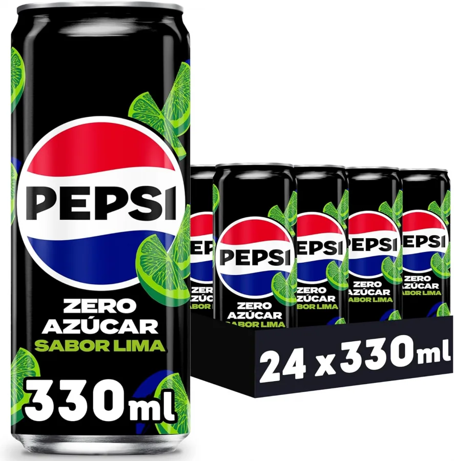 Pepsi zero Lima Refresco de cola con cero azúcar y cero calorías, pack de 24 latas de 330 ml