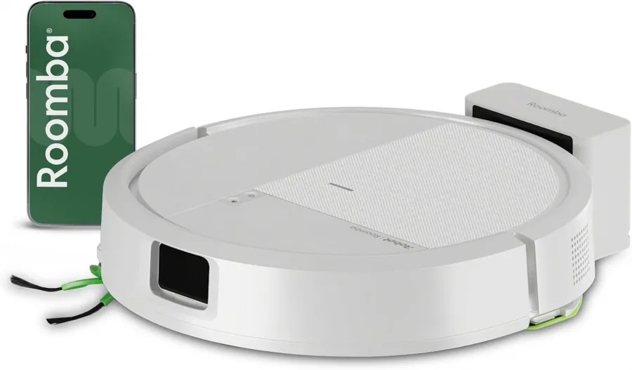 iRobot Roomba 115 Combo, Robot Aspirador y friegasuelos 2 en 1, Potencia de succión de 15000 Pascales, Cepillo Lateral Flexible, Mopa de fregado extendida, Navegación Clearview LiDAR, App, Blanco