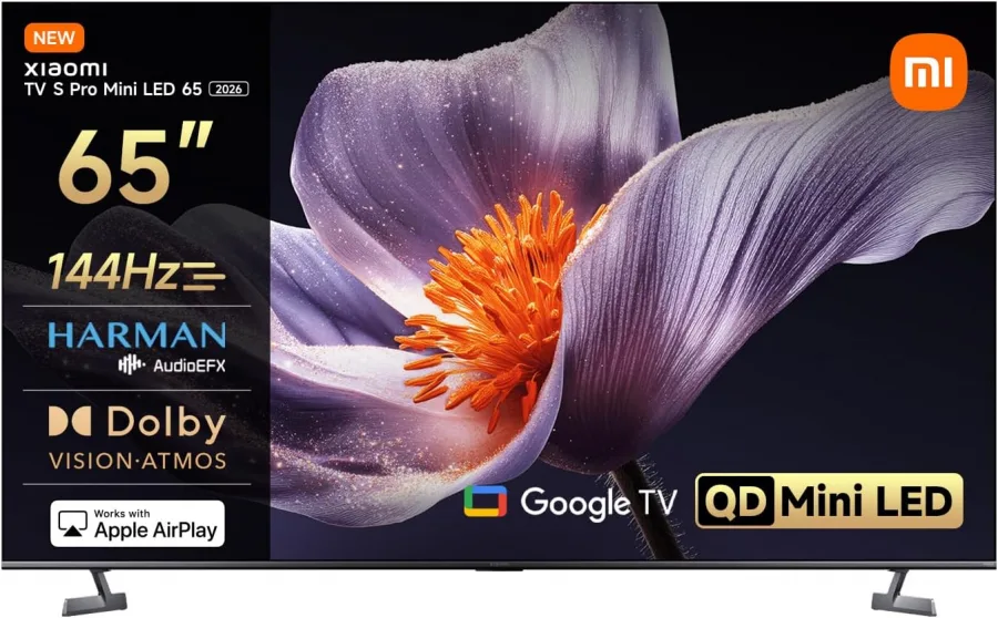 XIAOMI TV S Pro Mini LED 65,Smart TV,Dolby Vision,Dolby Atmos,4k QLED,144Hz,Google TV,HDR 10+,Triple Tuner,DVB T2,MEMC,DTS-X,Harman AudioEFX，Prime Video,Google Assistant,Airplay2