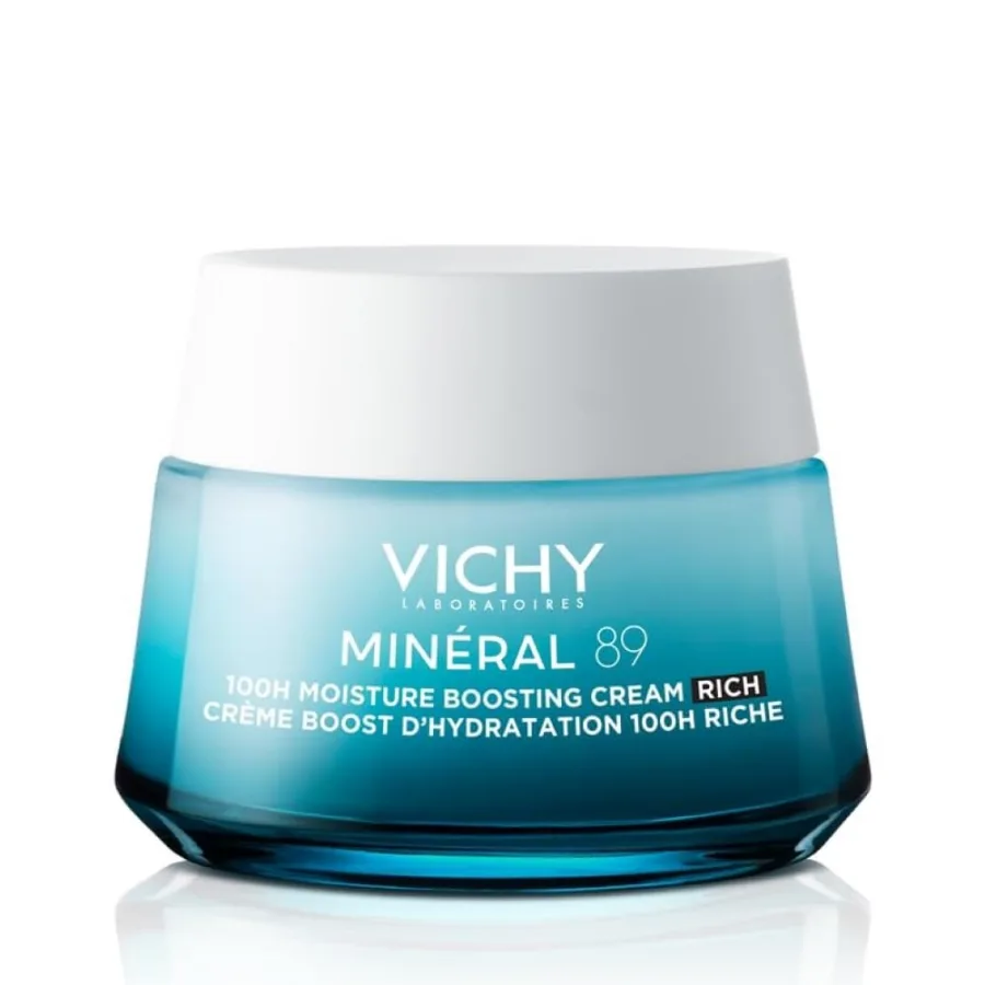 Vichy, Minéral 89 Crema Hidratante 72H Rica, Crema hidratante día, 50 ml | Refuerza la barrera de hidratación y aporta hasta 72 horas de hidratación para pieles sensibles.